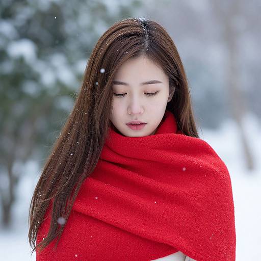 Young Woman in Snowy Garden