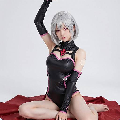 Silver-Haired Cosplayer with Pink Eyes