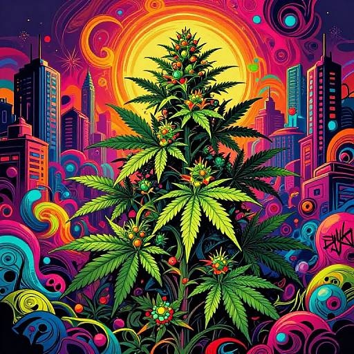 Trippy Gangster Weed Surreal Cityscape