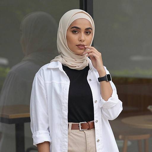 Stylish Woman in Beige Hijab Portrait
