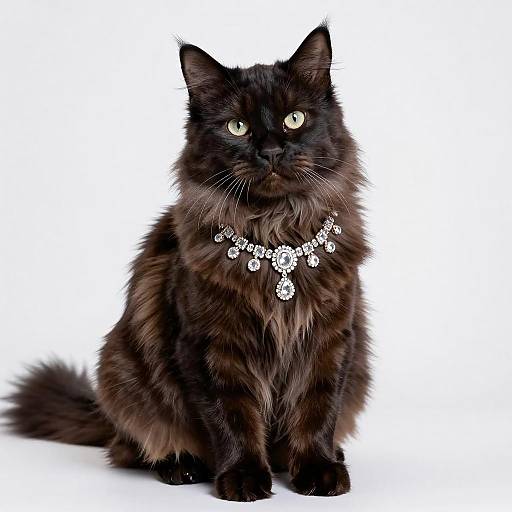 Elegant Siberian Cat in Diamond Necklace