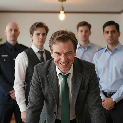 Intense Gathering of Five Men Indoors