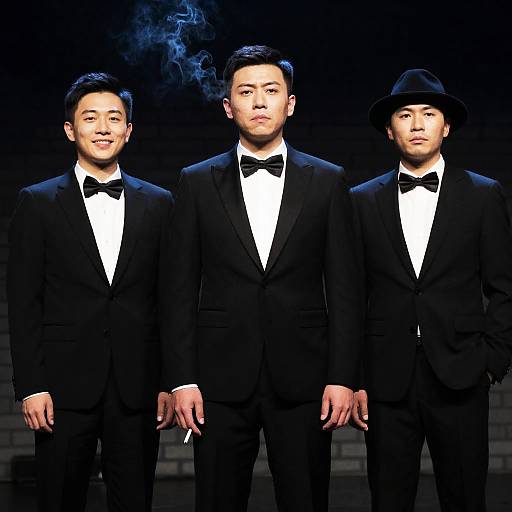 Dramatic Trio in Tuxedos on Stage