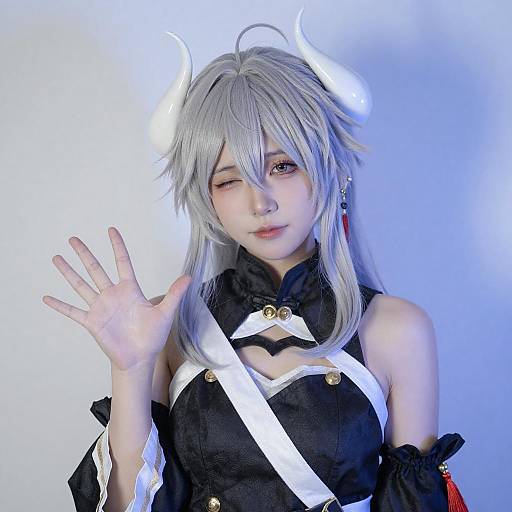 Young Woman Cosplay with Silver Hair