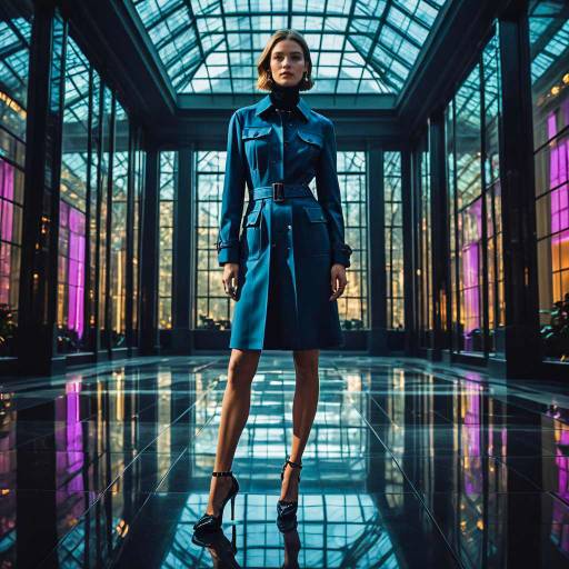 Fashion Model in Futuristic Glass Atrium