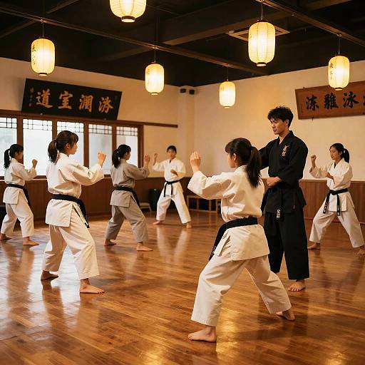 Martial Arts Dojo Training Scene