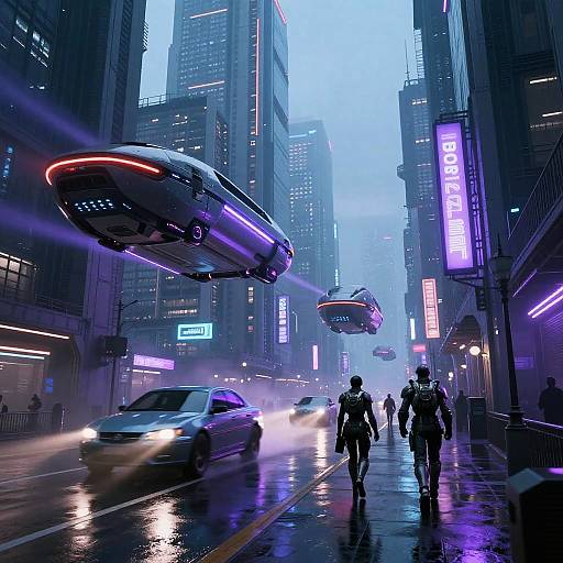 Futuristic Cyberpunk Cityscape at Dusk