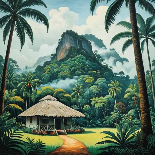 Tropical Island Bungalow Painting