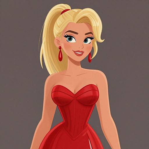 Vibrant Blonde Woman in Red Dress