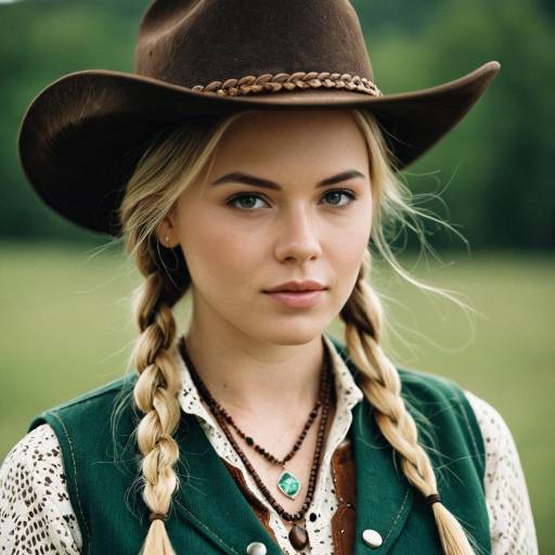 Young Woman in Cowboy Hat with Braids