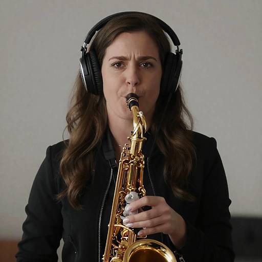 Woman Playing Saxophone with Headphones