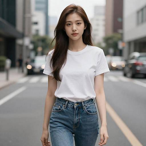 Photorealistic Brown-Haired City Girl in Jeans