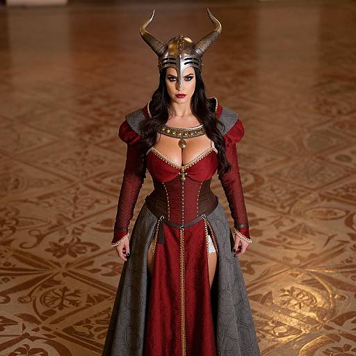 Woman in Horned Medieval Costume