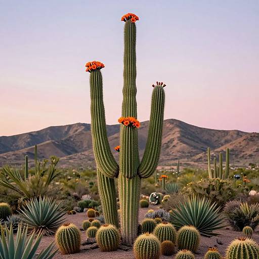 Vibrant Blooming Cacti Desert Scene
