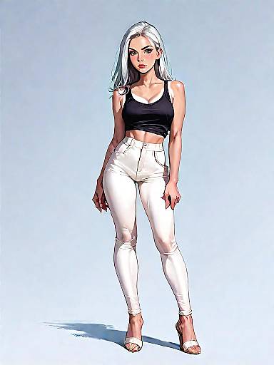 Stylish woman in black crop top and metallic leggings