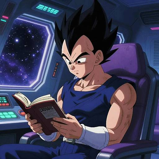 Vegeta Reading on Futuristic Spaceship