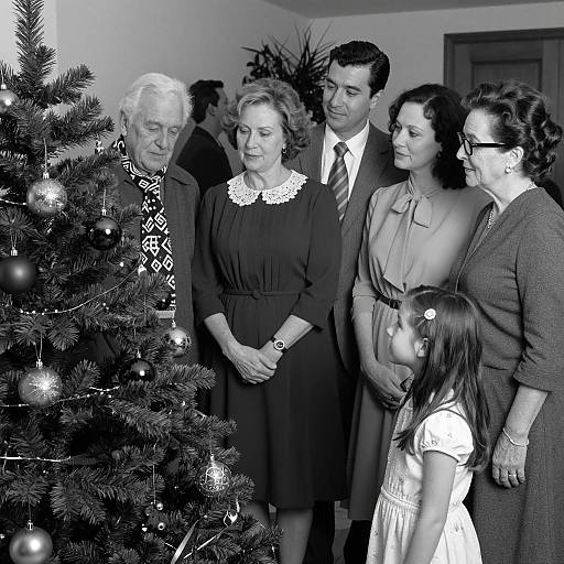 Black and White Family by Christmas Tree