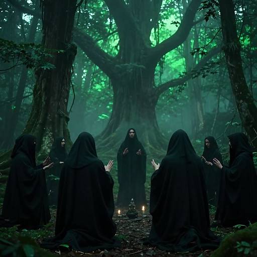 Mystical Ritual in Glowing Forest