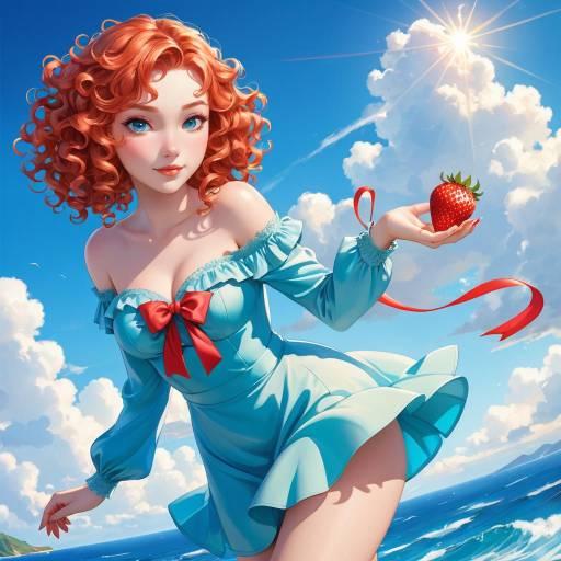 Young Blonde Woman in Blue Off-Shoulder Dress