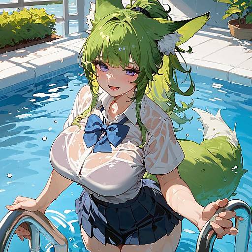 Charming Fox Girl at School Pool