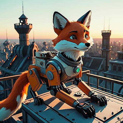 Robotic Fox on Clockwork Tower Rooftop
