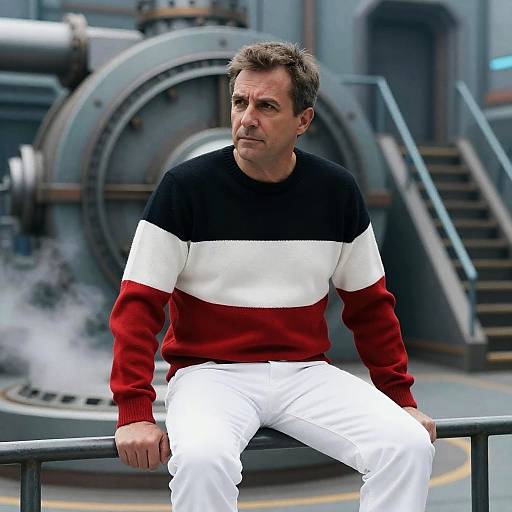 Middle-aged Man in Futuristic Industrial Setting