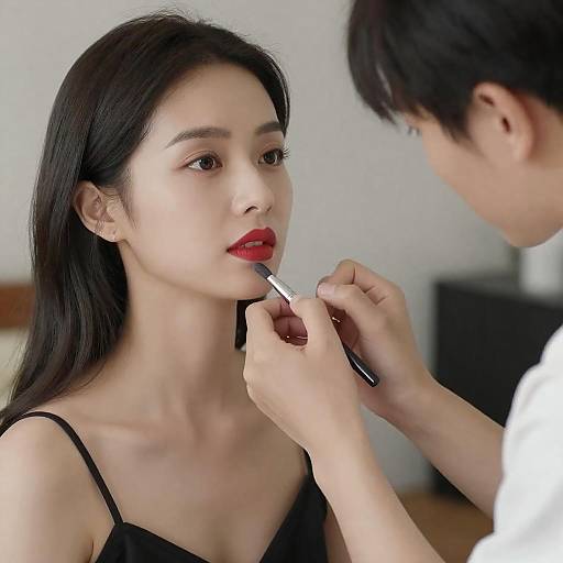 Intimate Warm-Light Makeup Session Portrait