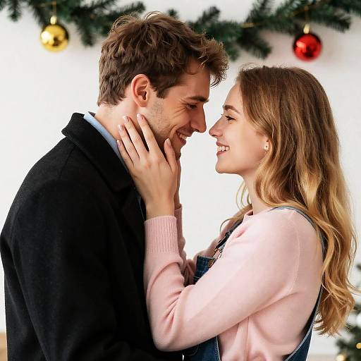 Romantic Winter Embrace with Christmas Decor