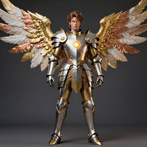 Solar Aasimar Paladin in Radiant Armor with Golden Wings