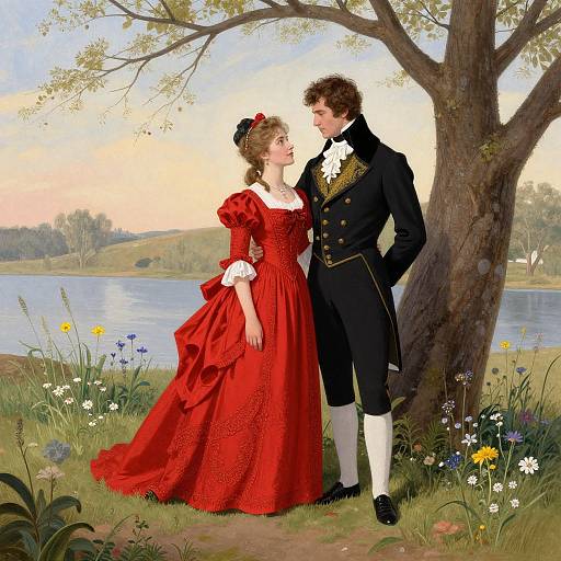 Romantic Period Couple by Lake
