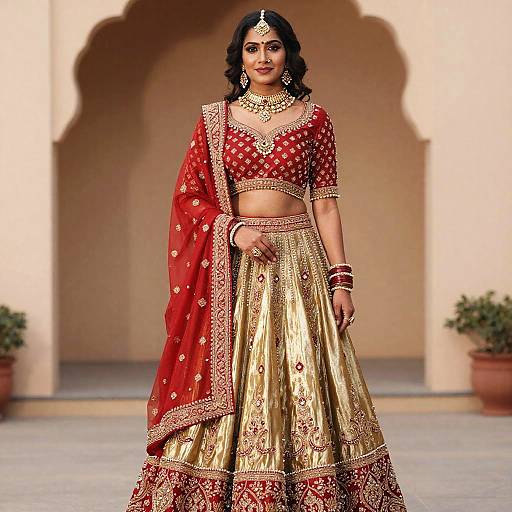 Elegant Kathak Suit in Red and Gold