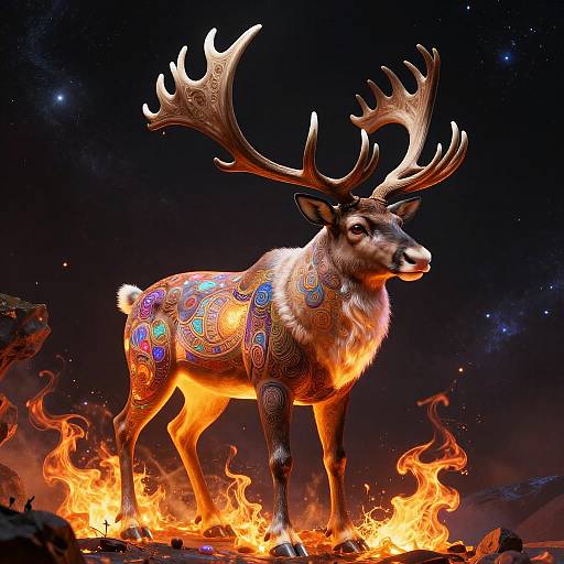 Majestic Neon Reindeer in Flames Art