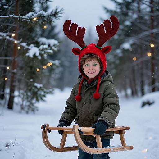 Cheerful Boy in Festive Winter Forest