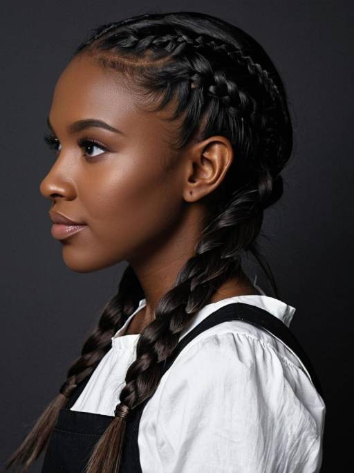 Profile of Dark-Skinned Woman with Braided Hair