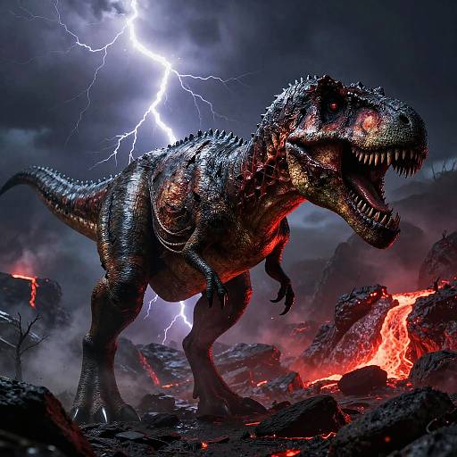 Menacing T-Rex in Volcanic Storm