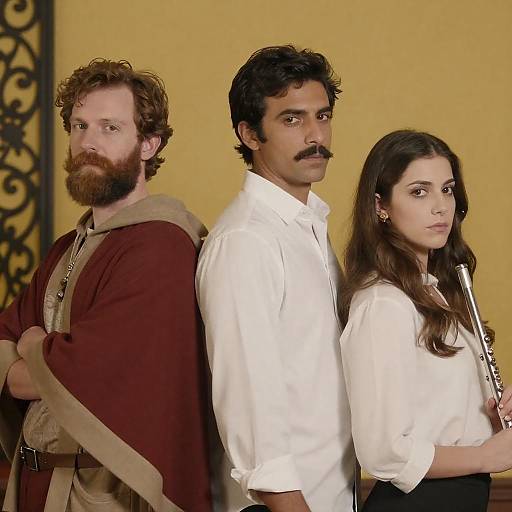 Three Serious Adults Standing Back-to-Back