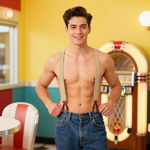 Shirtless Waiter in Vintage Diner