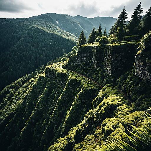 Forested Mountain Ridge with Mossy Terraces