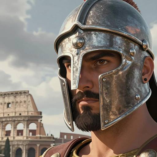 Intense Bearded Warrior in Silver Helmet