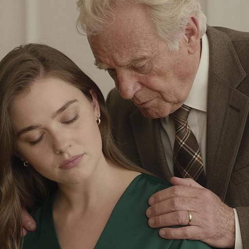 Elderly Man Comforting Young Woman