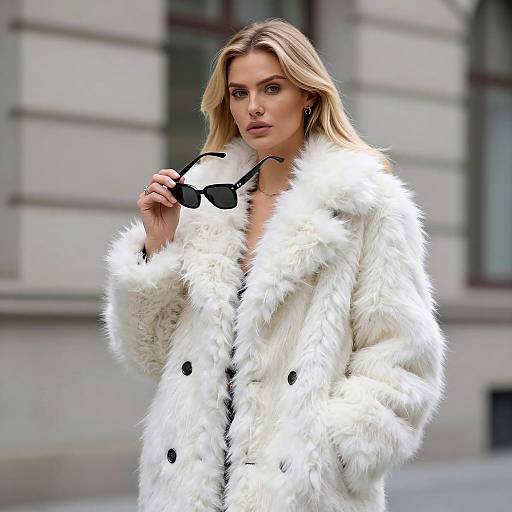 Chic Blonde in White Fur Coat