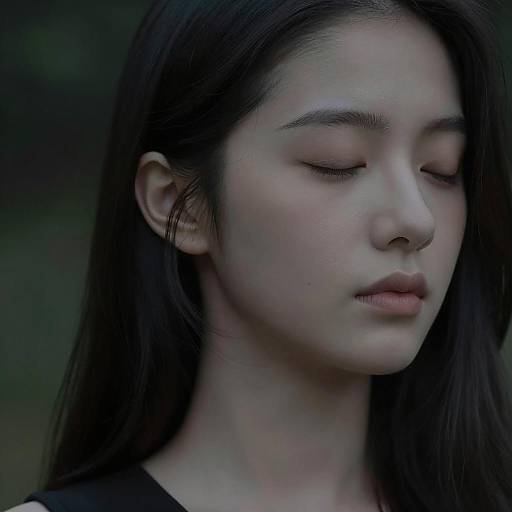 Calm Young Woman in Shadowy Setting