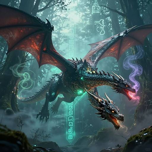 Multi-Head Dragon in Mystical Forest