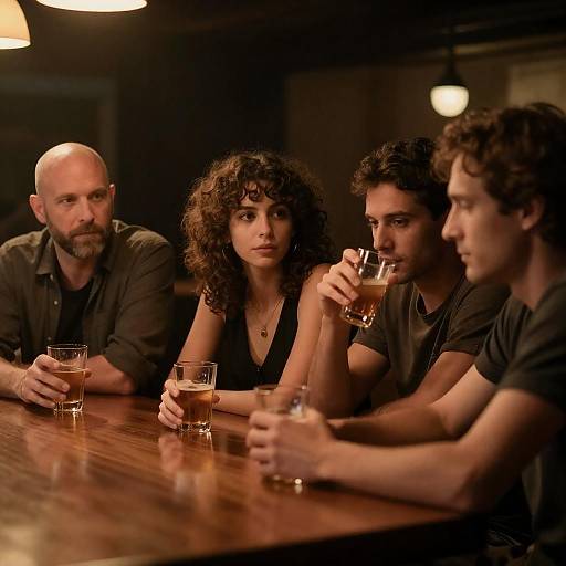 Dimly Lit Bar: Four People Portrait