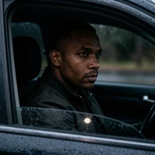 Night Rain: Man Gazing Through Car Window
