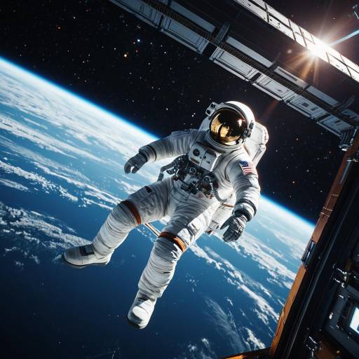 Astronaut Performing Spacewalk Near Space Shuttle