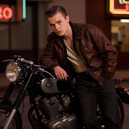 1950s Greaser with Vintage Motorcycle