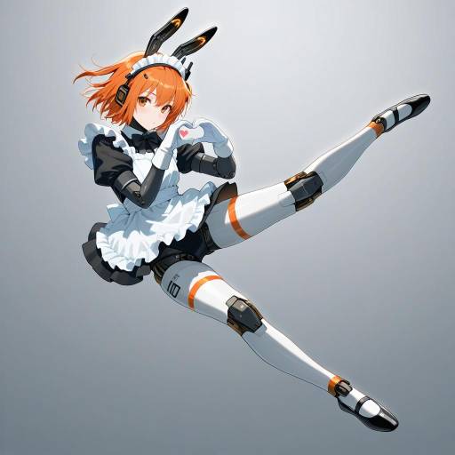 Futuristic Android Maid in Ballet Leap