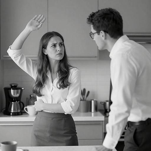 Tense Kitchen Confrontation in Black-and-White