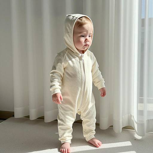 Charming Baby in Cream Hooded Onesie